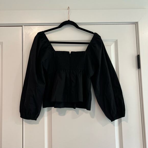 J Crew Women's Cropped Square Neck‎ Longsleeve Cotton Blouse Black Size 8 - Picture 6 of 9